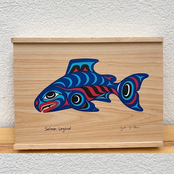 Salmon Legend by Joe Wilson Wooden Decorative Sliding Box 7.5”X10” - Picture 6 of 9